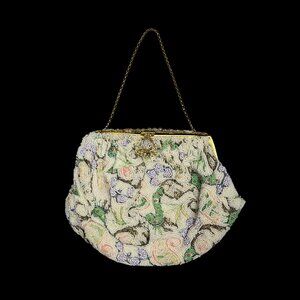 Vintage est. 1940s–50s Delill Beaded Evening Bag Floral Seed Bead Purse